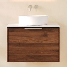 Olomana 600mm Walnut Woodmatt Wall Hung Single Vanity with Stone Countertop